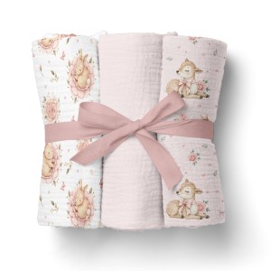 PIELUSZKI MUŚLINOWE 70x70cm 3pack. RÓŻ / op. zb. 40 szt